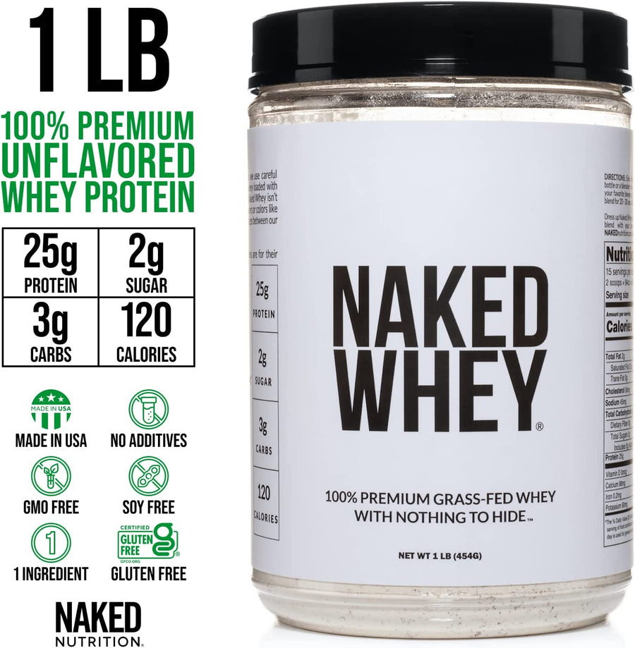 Grass Fed Whey Protein Powder (1 LB) - Naked Nutrition
